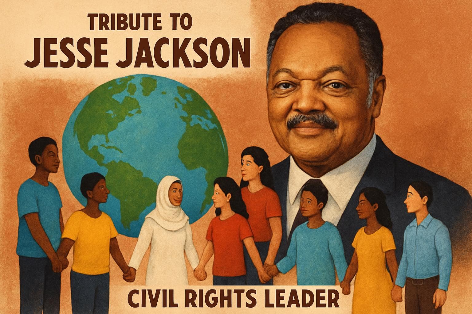 Jesse Jackson tribute with diverse people holding hands