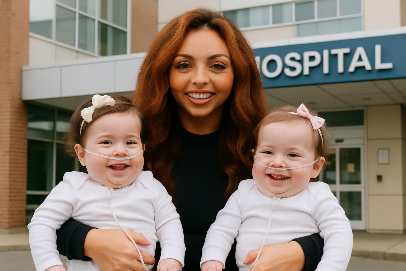 Jesy Nelson with twin daughters Ocean Jade and Story Monroe