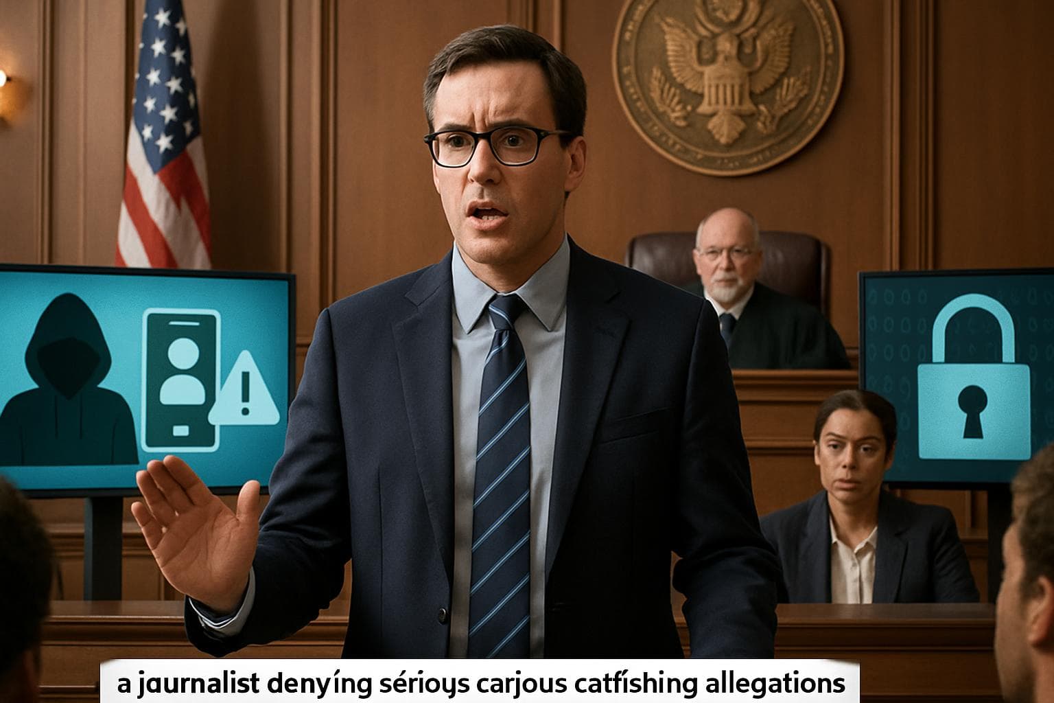 Journalist in courtroom denying catfishing allegations