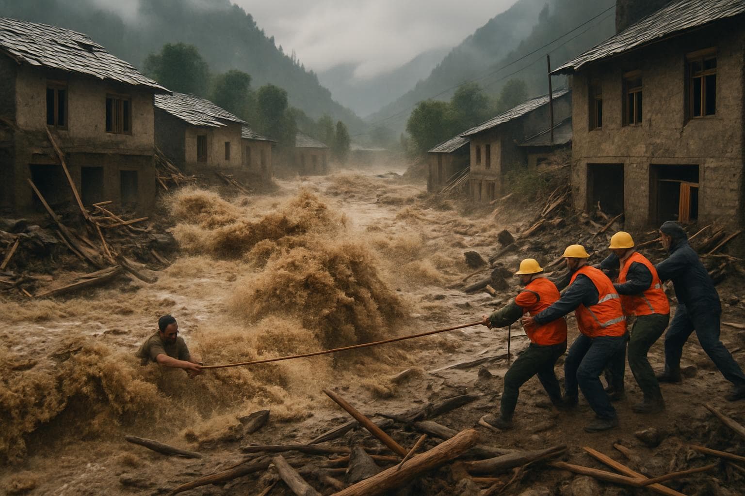 Flash flood with mud and debris in Kashmir village