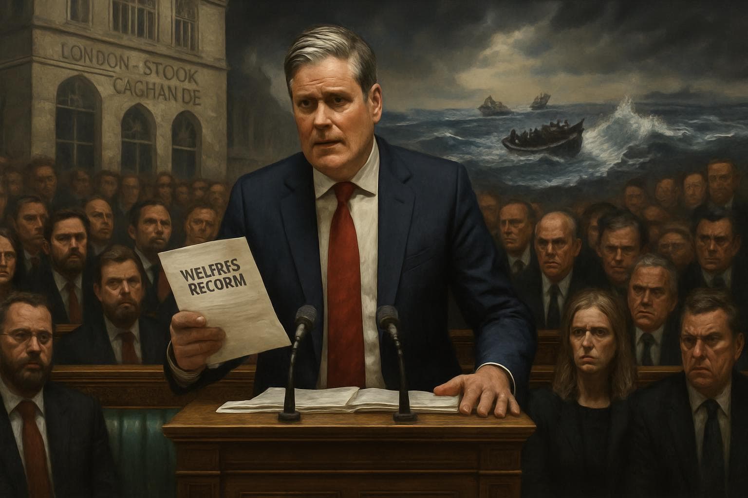 Keir Starmer at podium in House of Commons with documents