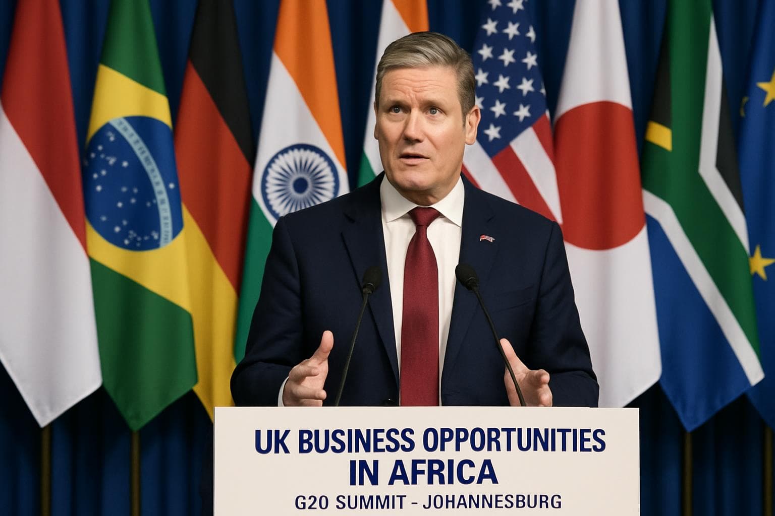 Keir Starmer at G20 summit in Johannesburg with flags