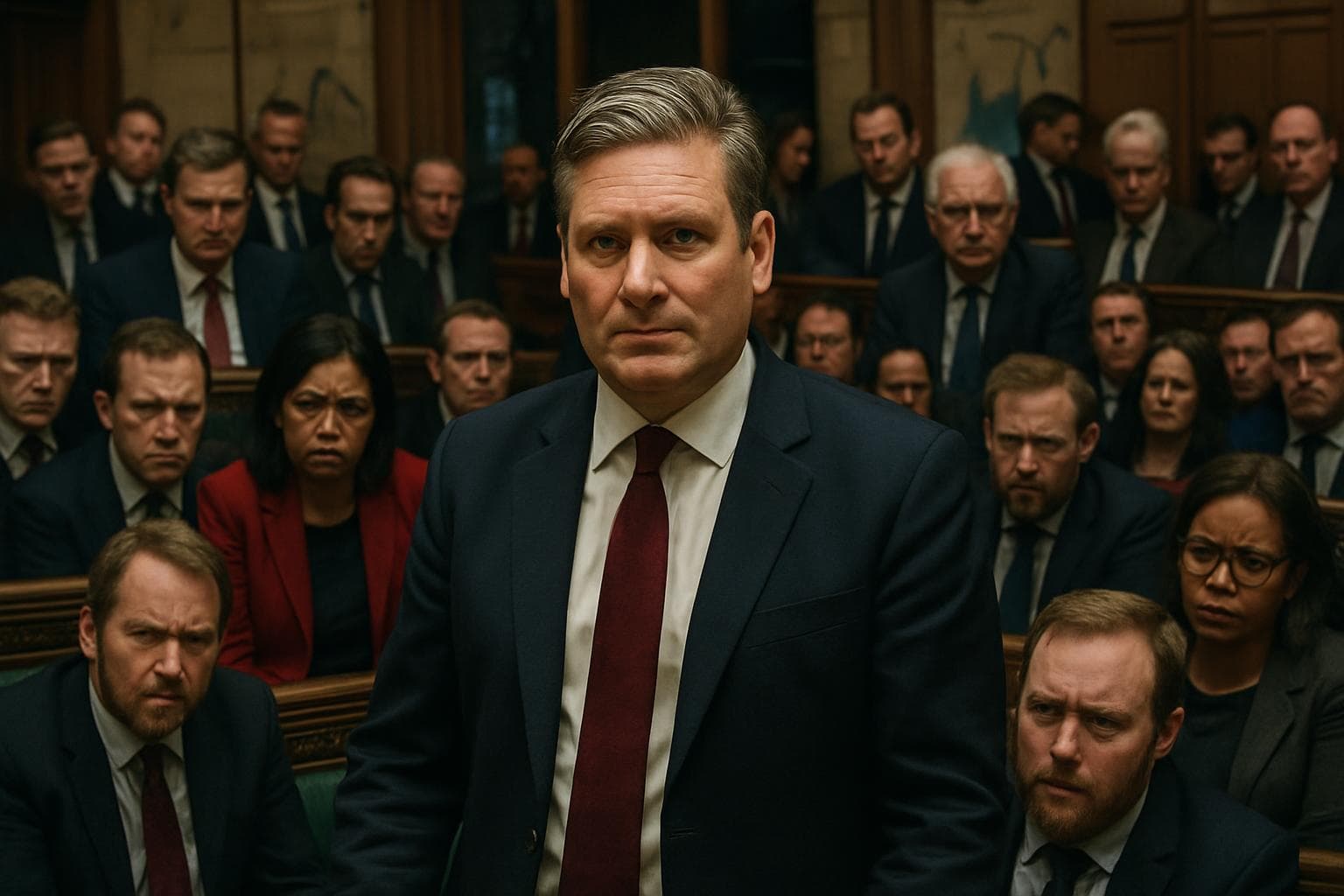 Keir Starmer in parliament with Labour MPs debating