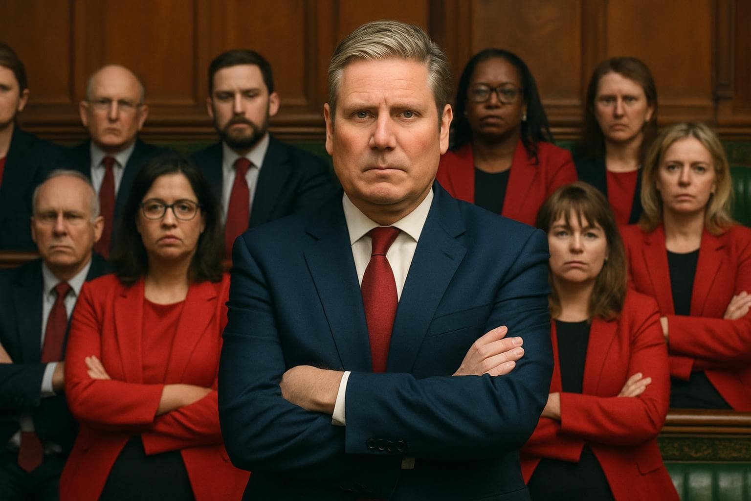 Prime Minister Keir Starmer with Labour MPs in debate