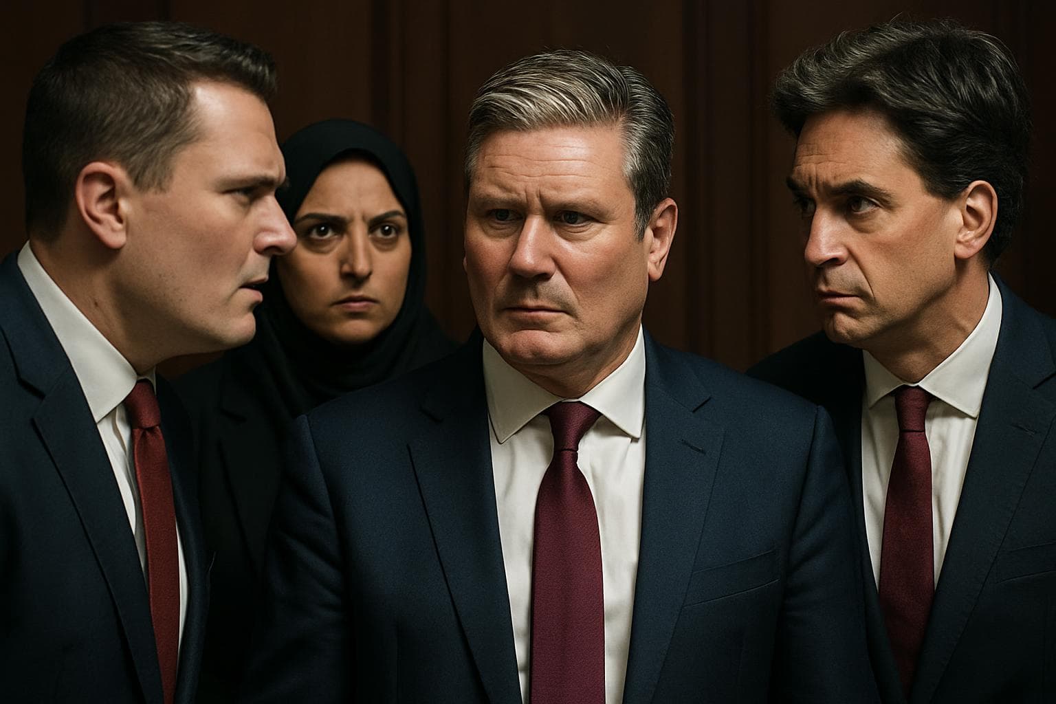 UK Prime Minister Keir Starmer with allies Wes Streeting, Shabana Mahmood, and Ed Miliband