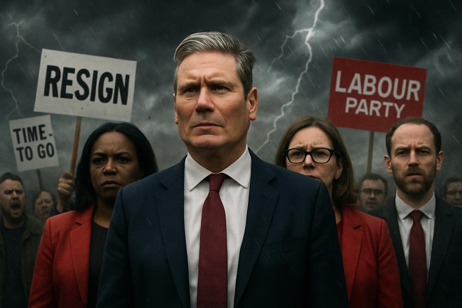 Keir Starmer standing with supporters amid political turmoil