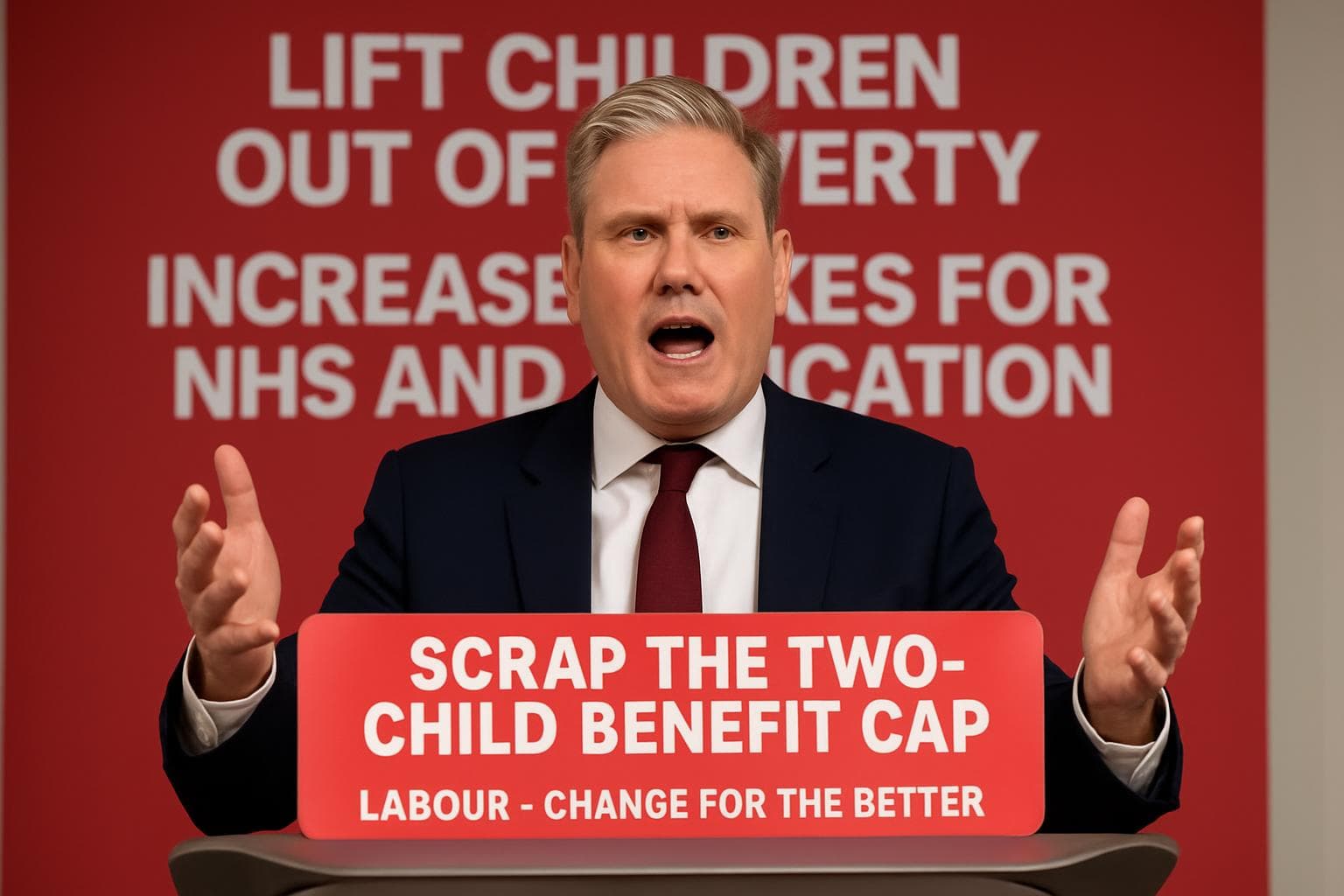 Keir Starmer speaking about two-child benefit cap removal