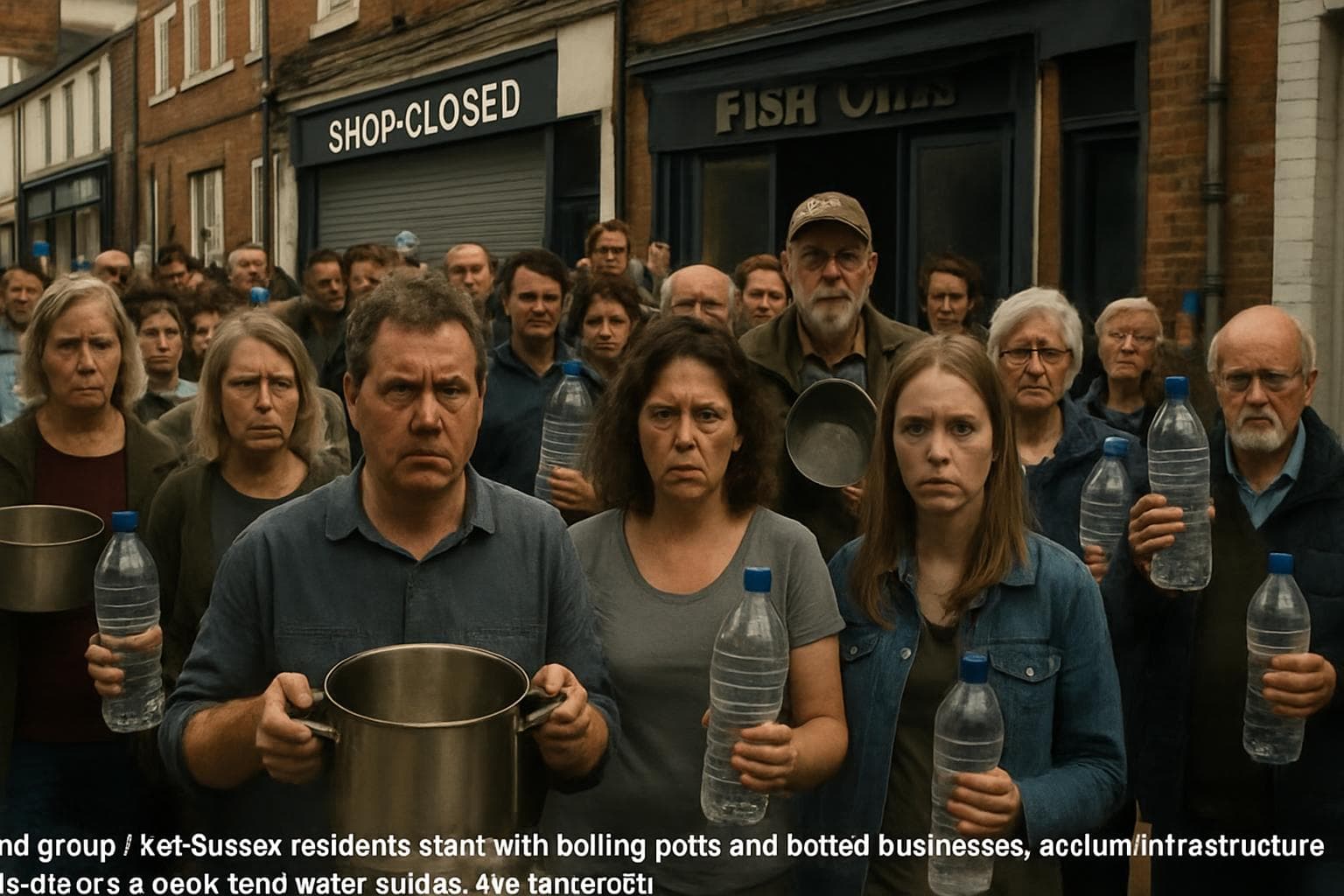 Residents with boiling pots and bottled water during water outage