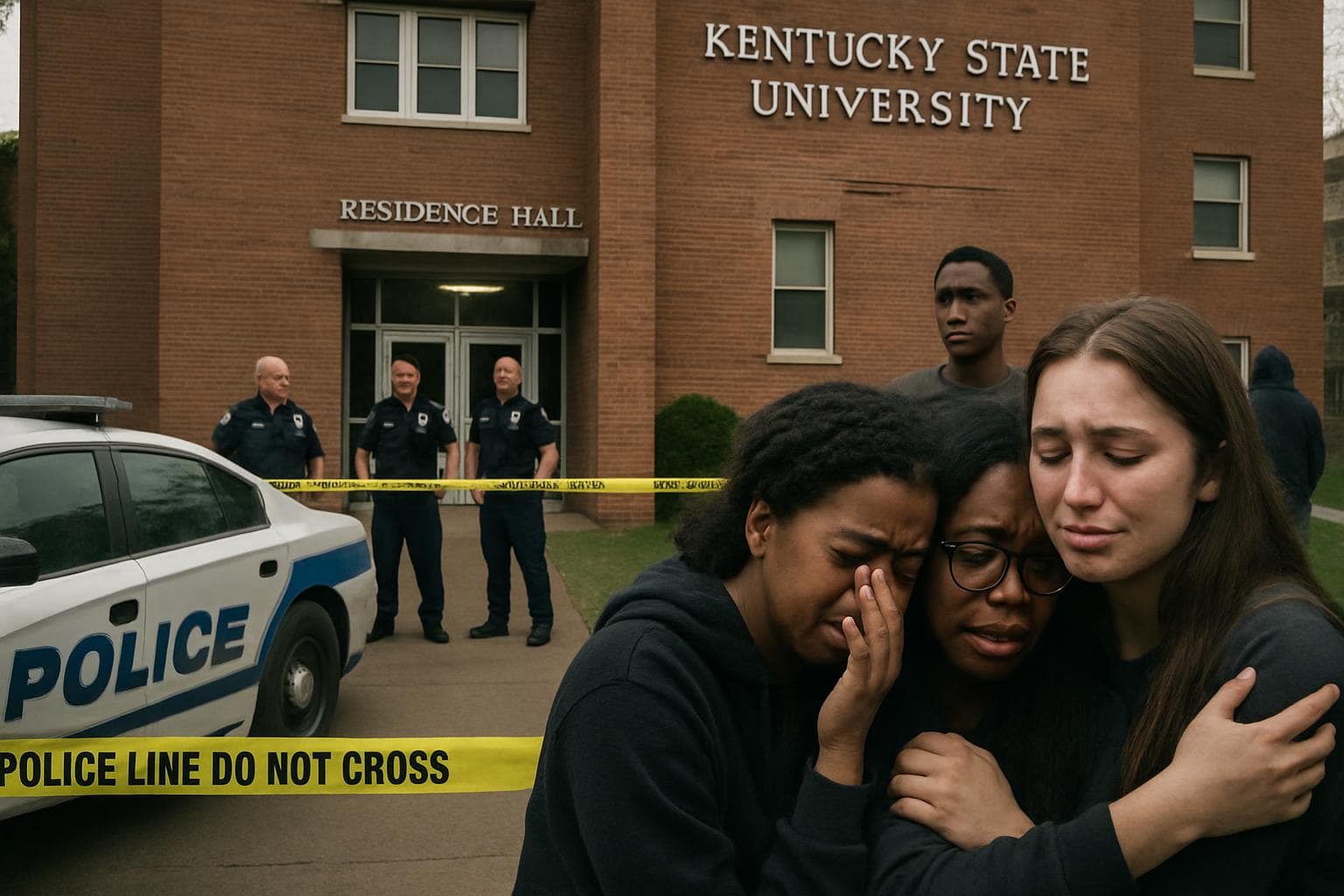 Police presence at Kentucky State University with grieving students