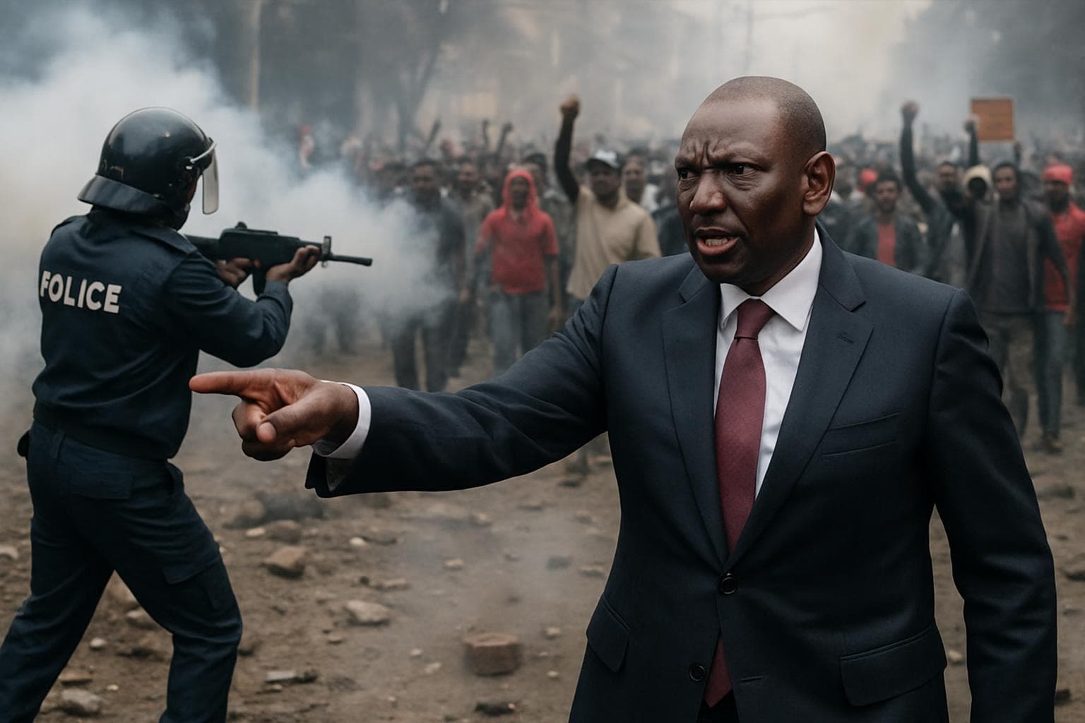 Kenyan President William Ruto amidst protests instructing police
