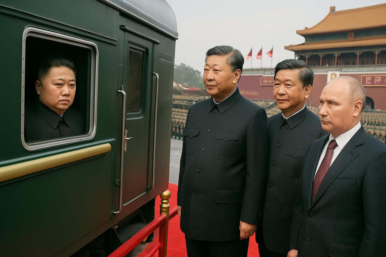 Kim Jong Un on armored train at Beijing military parade