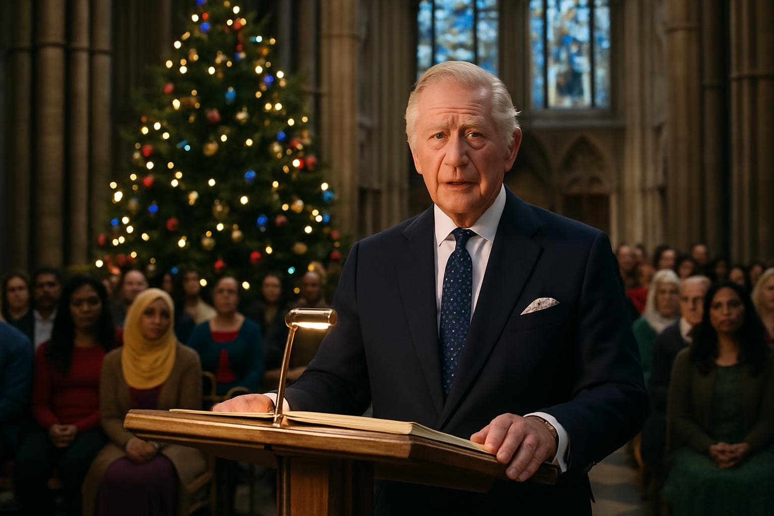 King Charles delivering Christmas message at Westminster Abbey