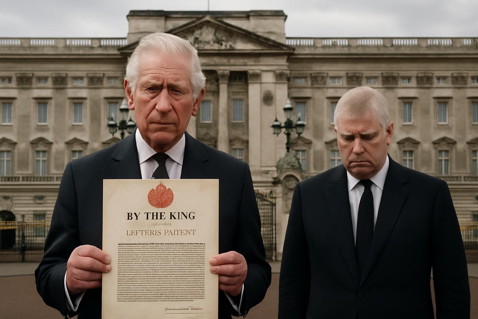 King Charles III holding documents at Buckingham Palace