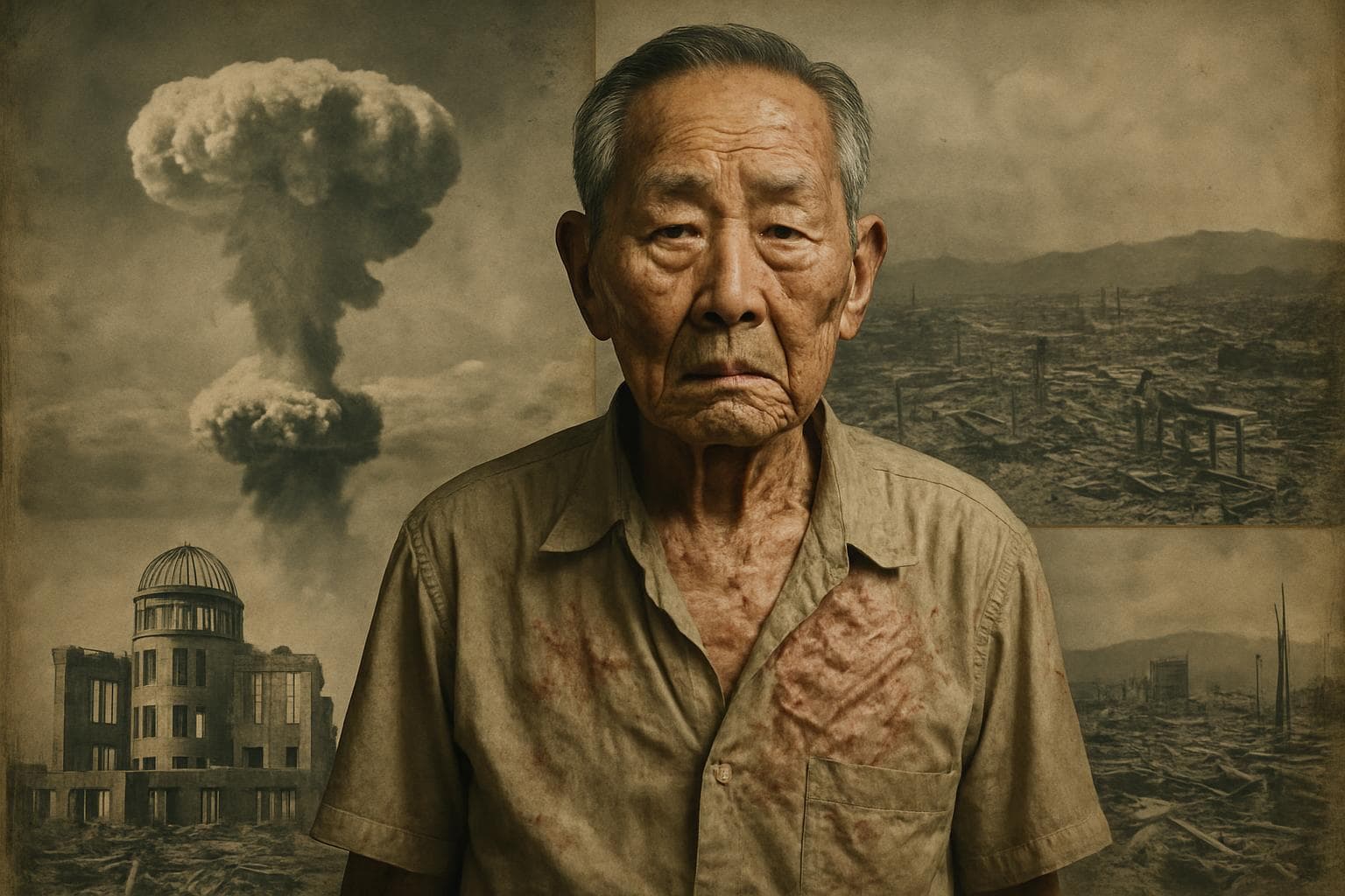 Aged Korean Hiroshima survivor with radiation scars
