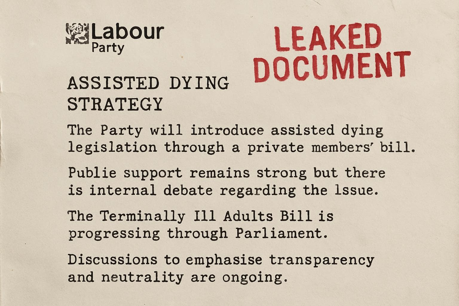 Leaked document on Labour Party's assisted dying bill strategy