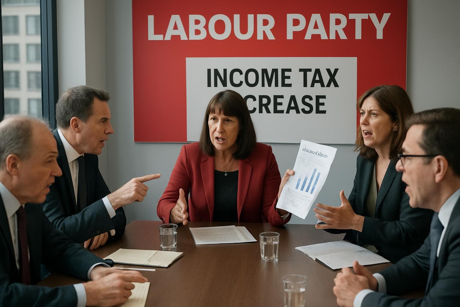 Labour Party members debating income tax increase in office