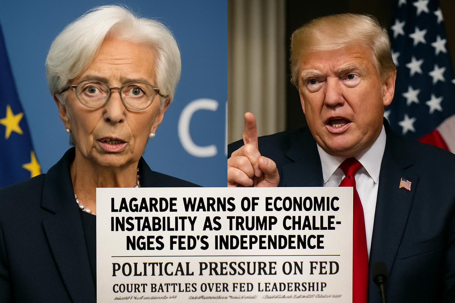 Christine Lagarde and Donald Trump discussing economic issues