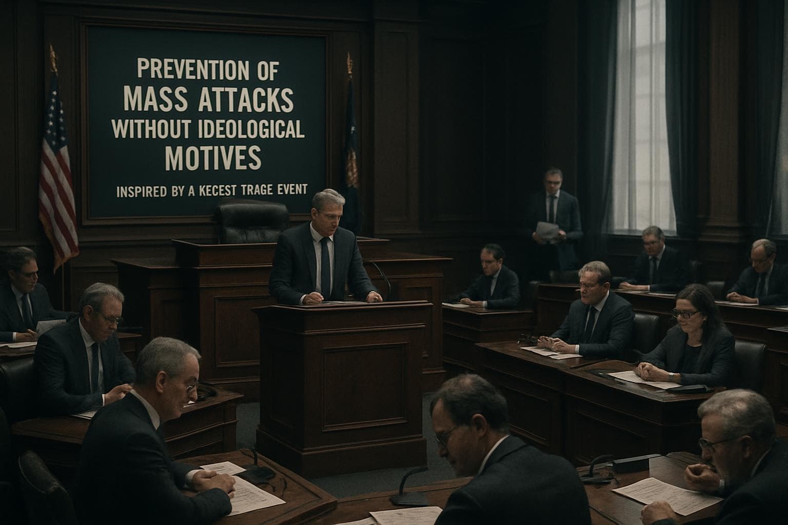 Lawmakers in a legislative chamber discussing new laws