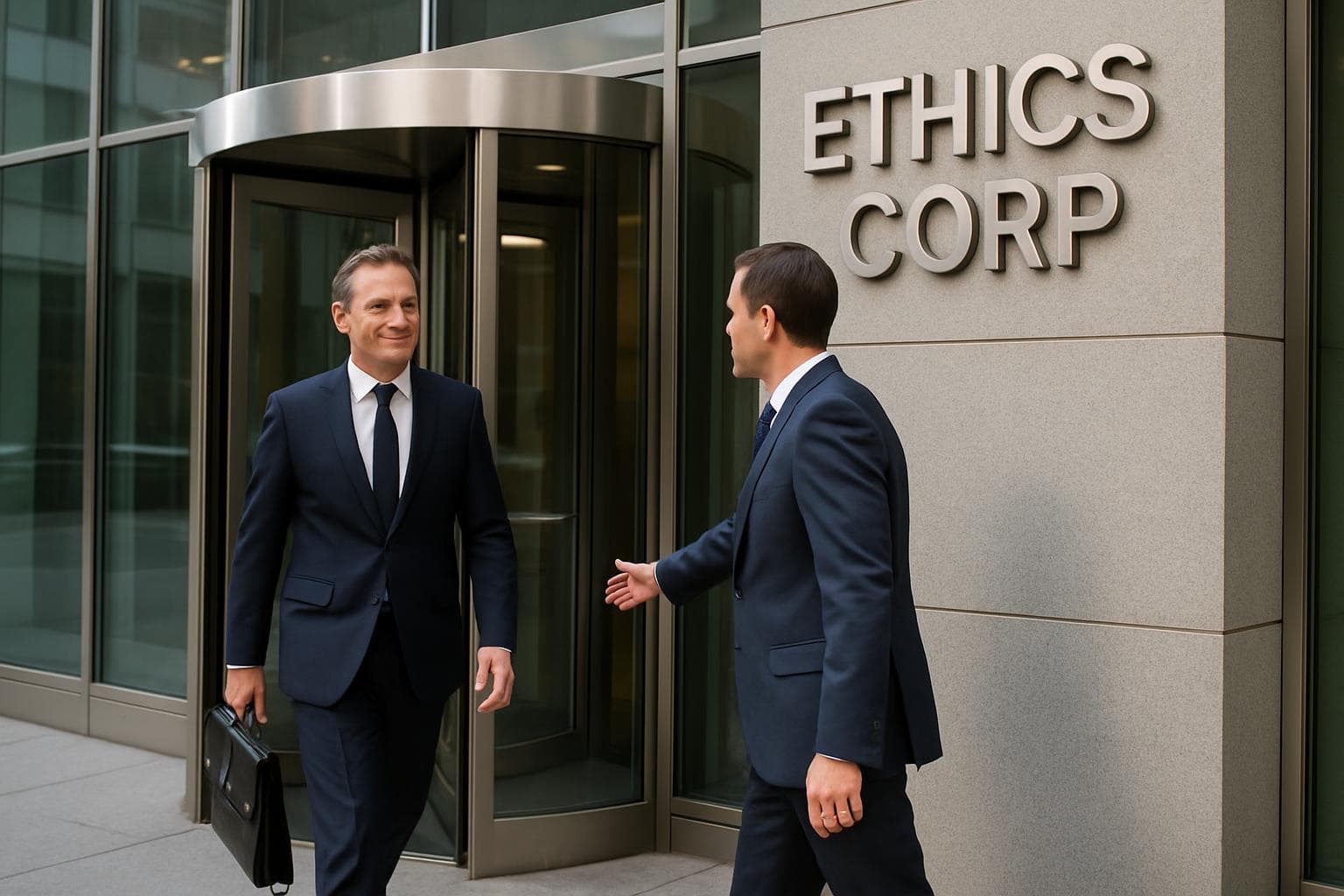 Business executive leaving office as another enters