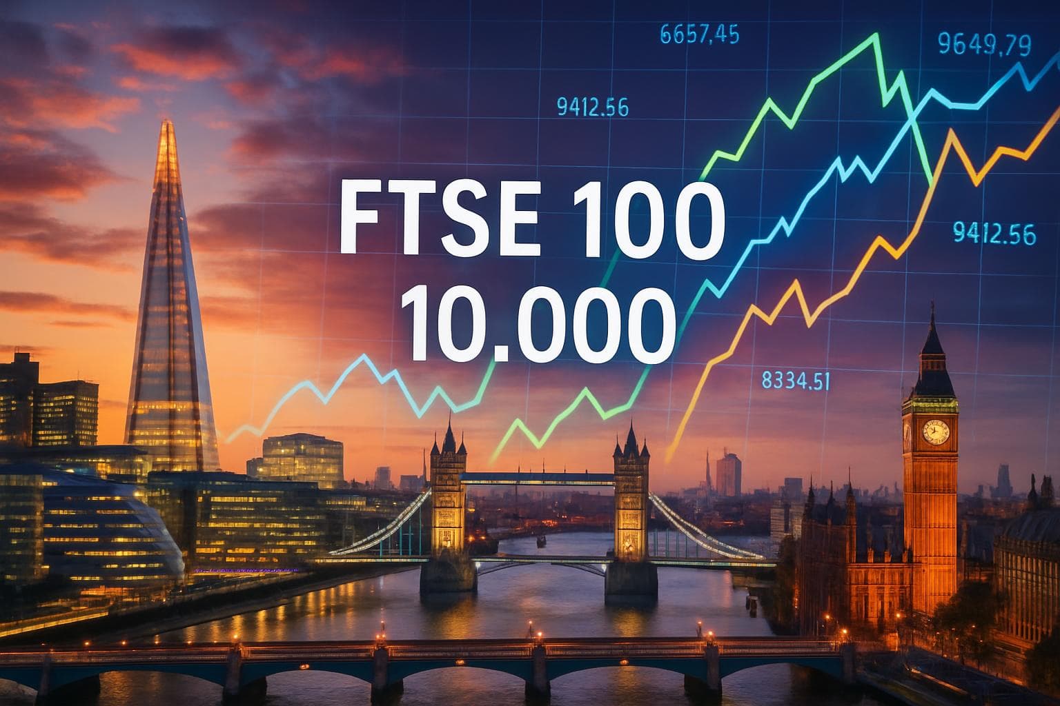 London skyline with stock market graphs in the background