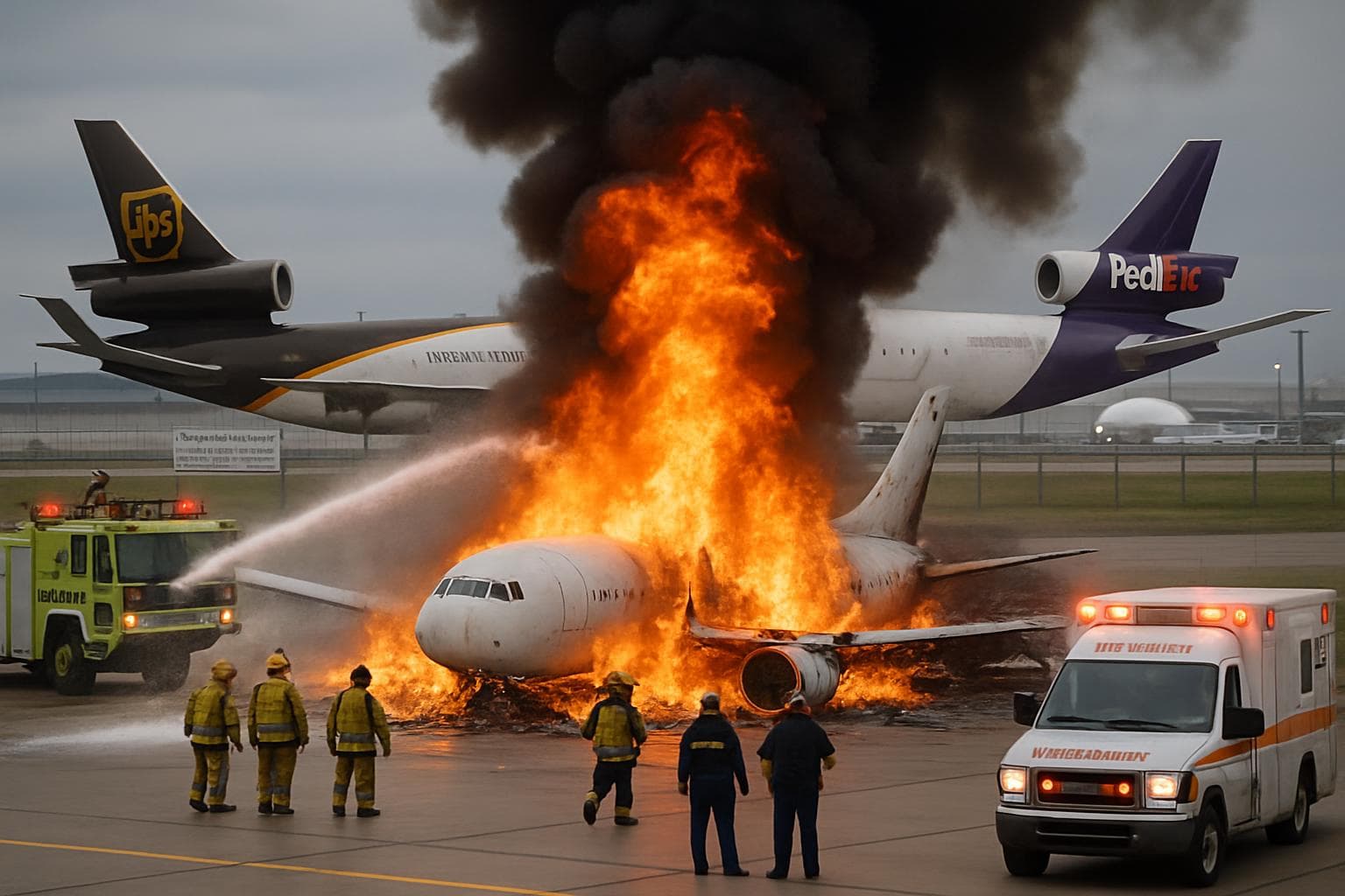 Fiery airplane crash with emergency response at Louisville airport