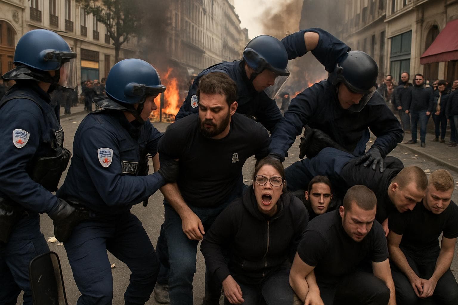French police arresting individuals during Lyon protest