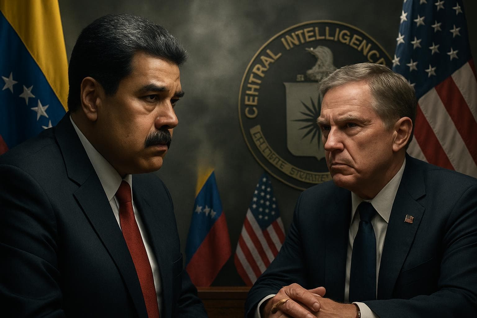 Venezuelan President Maduro and US flag in tense talks