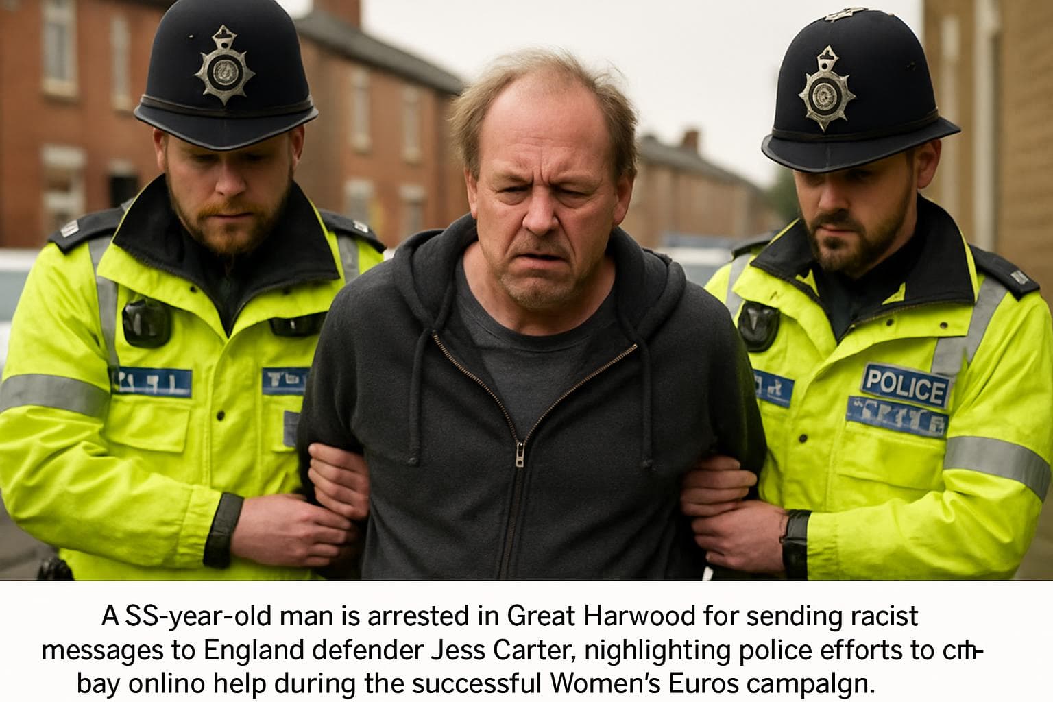 Police arresting a man in Great Harwood for racist messages