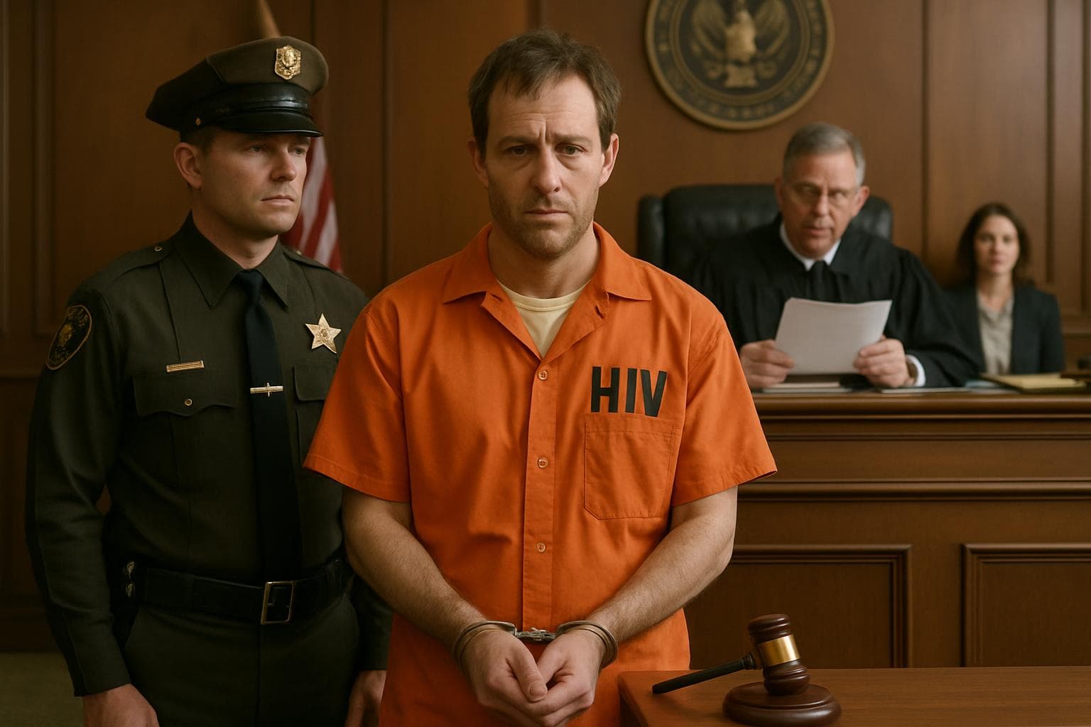 Man in courtroom being sentenced for spreading HIV