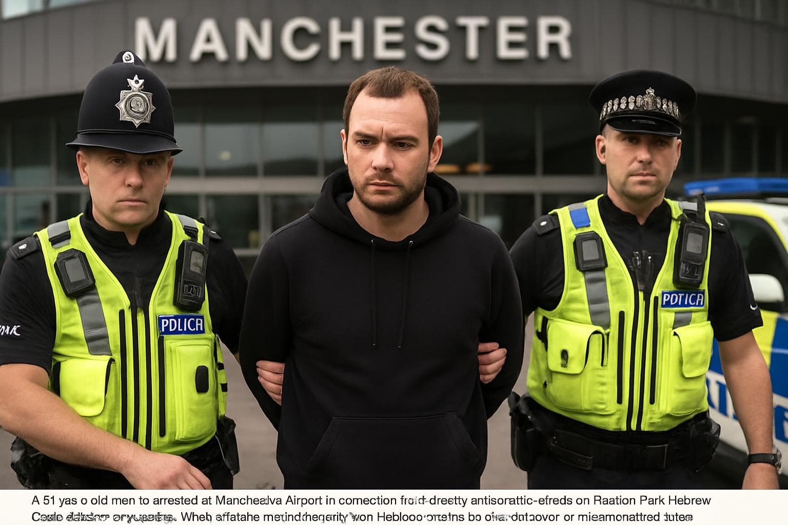 Police arresting a man at Manchester Airport