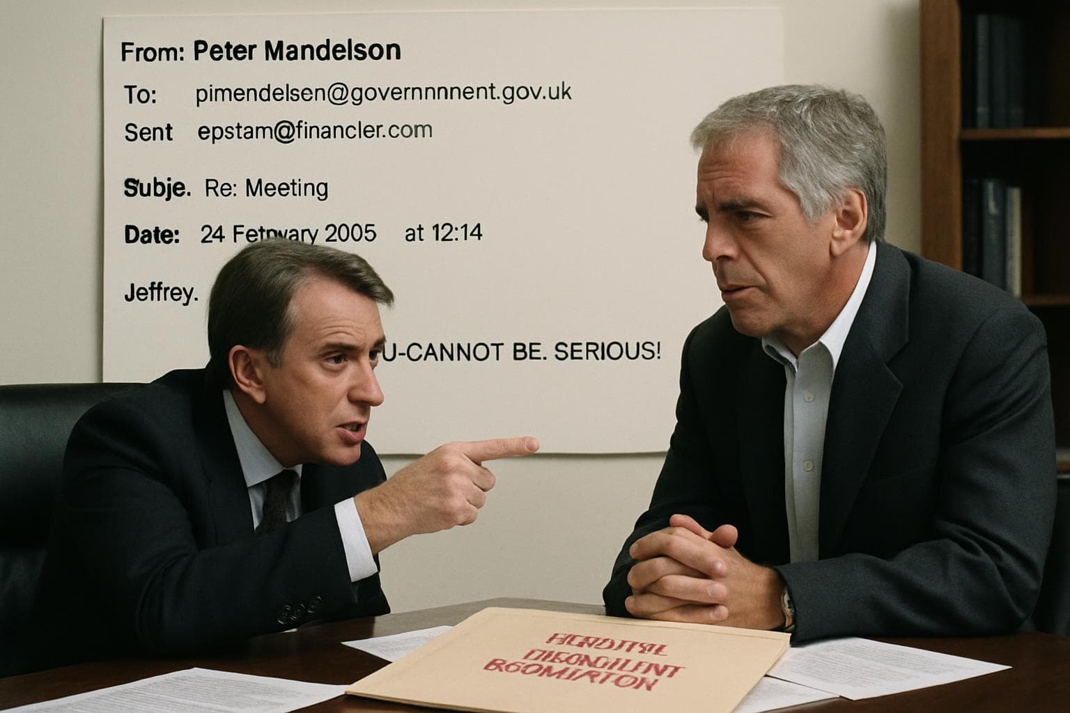 Peter Mandelson and Jeffrey Epstein in a tense office exchange