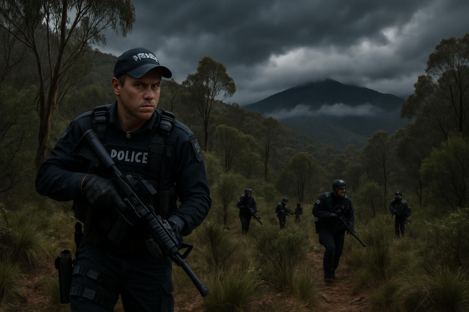 Police conducting a manhunt in Porepunkah bushland