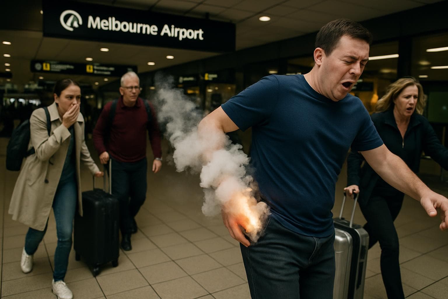 Smoke from ignited power bank in passenger's pocket at airport