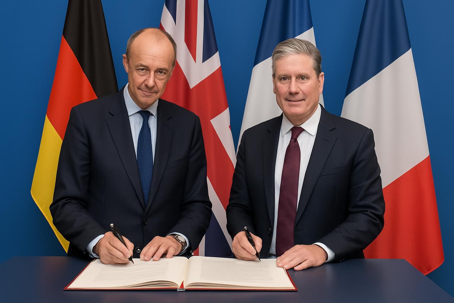 German Chancellor Merz and UK PM Starmer signing treaty
