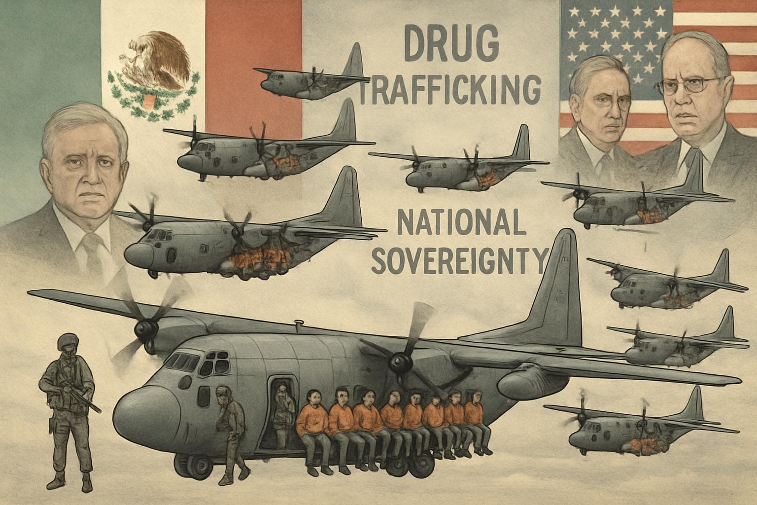 Convoy of aircraft transporting extradited individuals