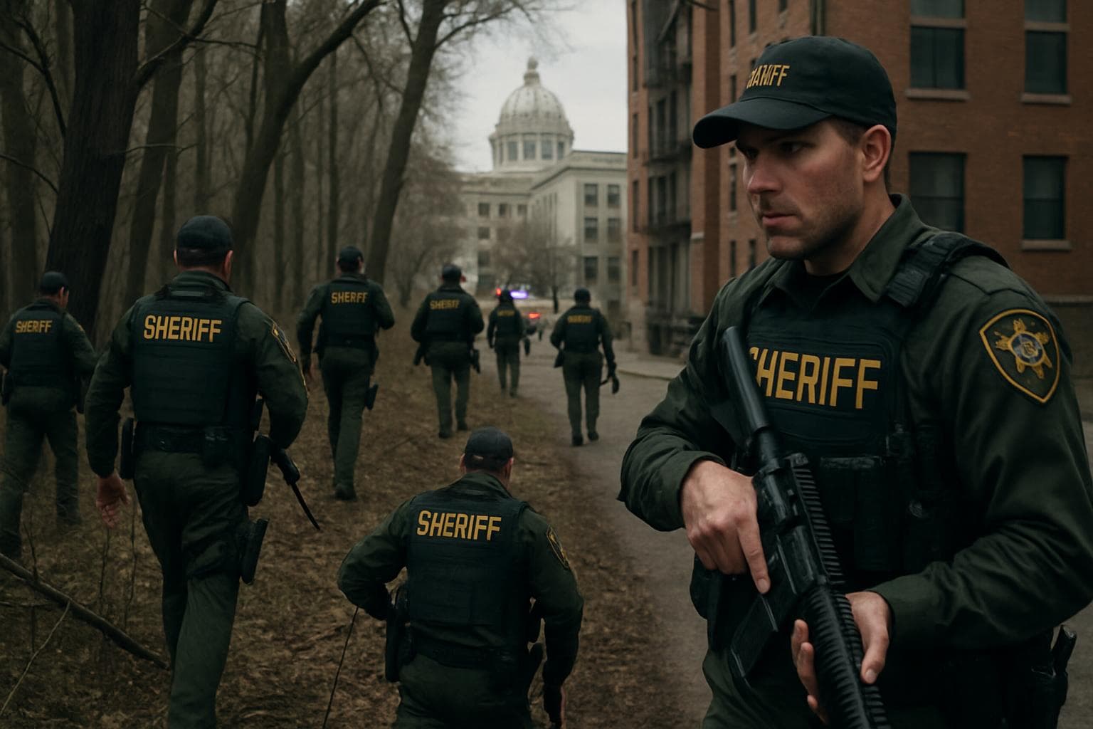 Law enforcement officers conducting a manhunt in Minnesota