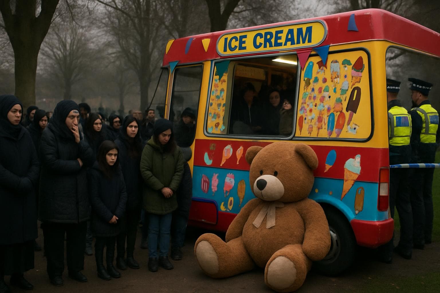 Community gathering around ice cream van in Monks Park