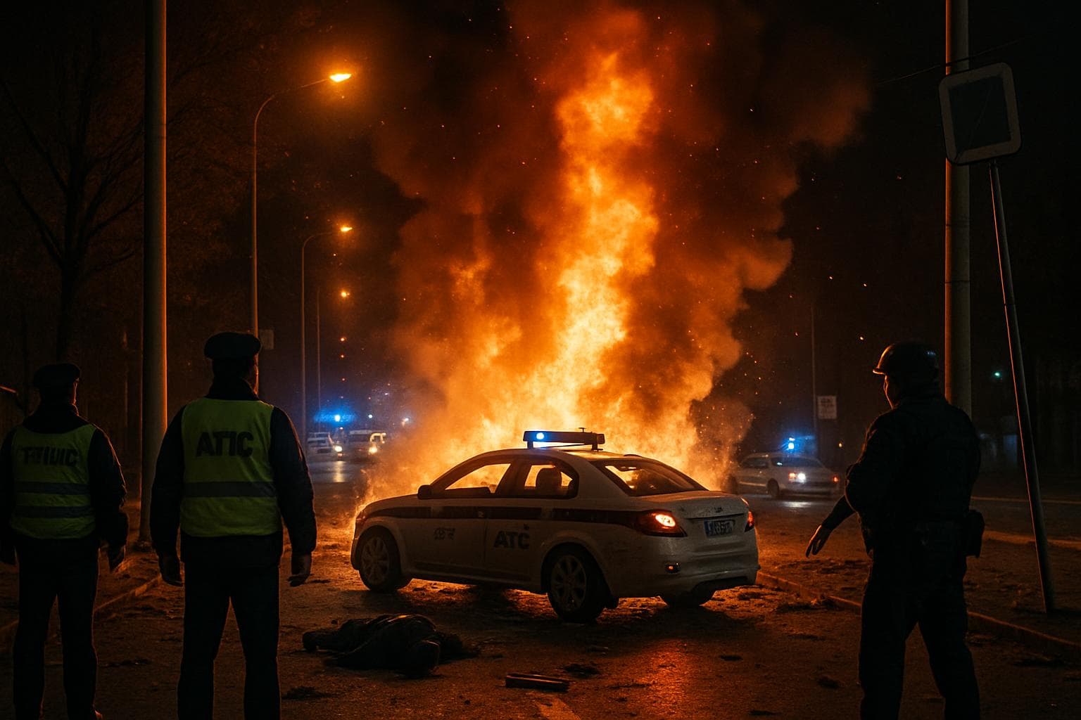 Nighttime explosion scene on Yeletskaya Street in Moscow
