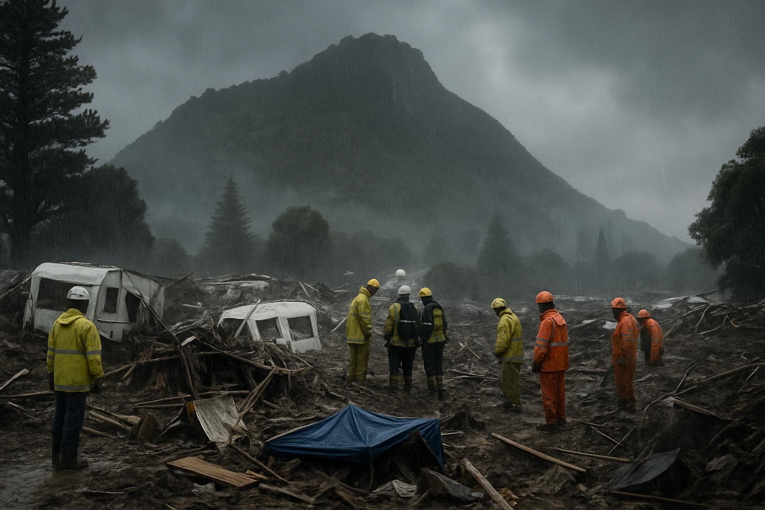 Rescue teams at Mount Maunganui amid landslide debris