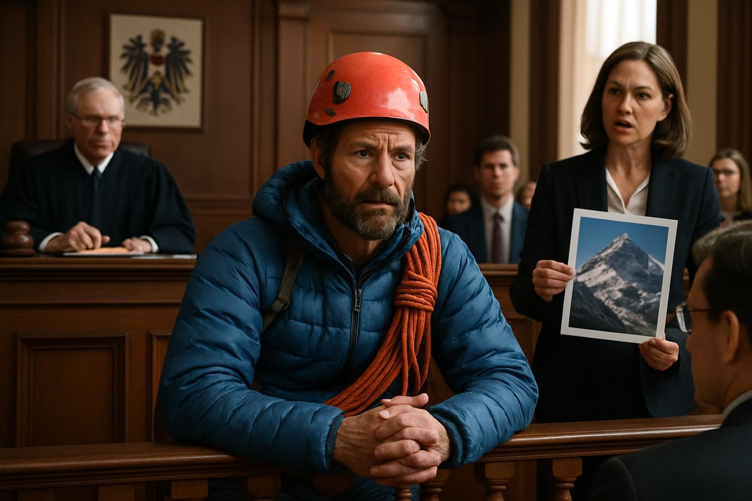 Mountaineer on trial in courtroom for manslaughter