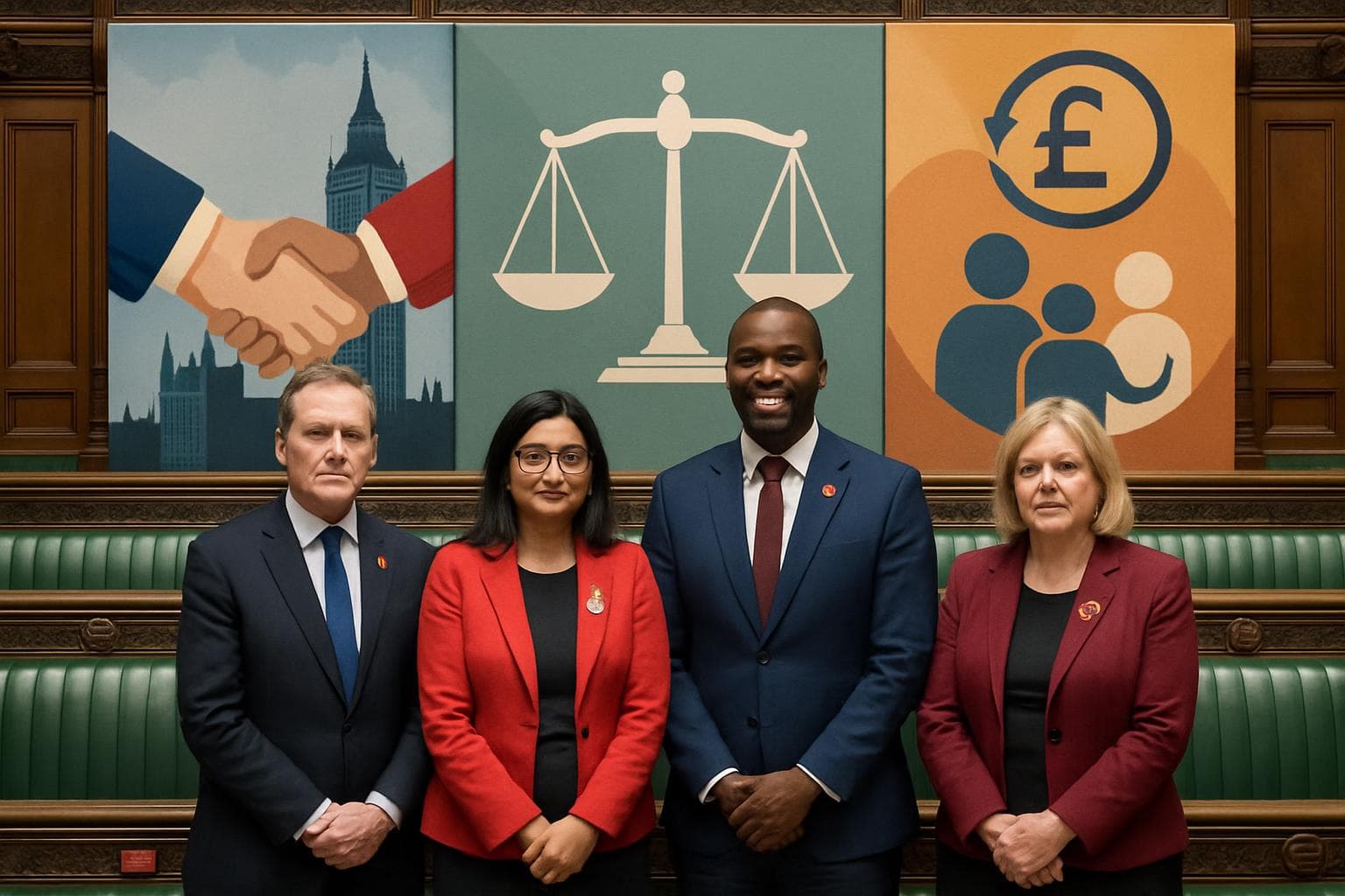 Four MPs standing together in the House of Commons