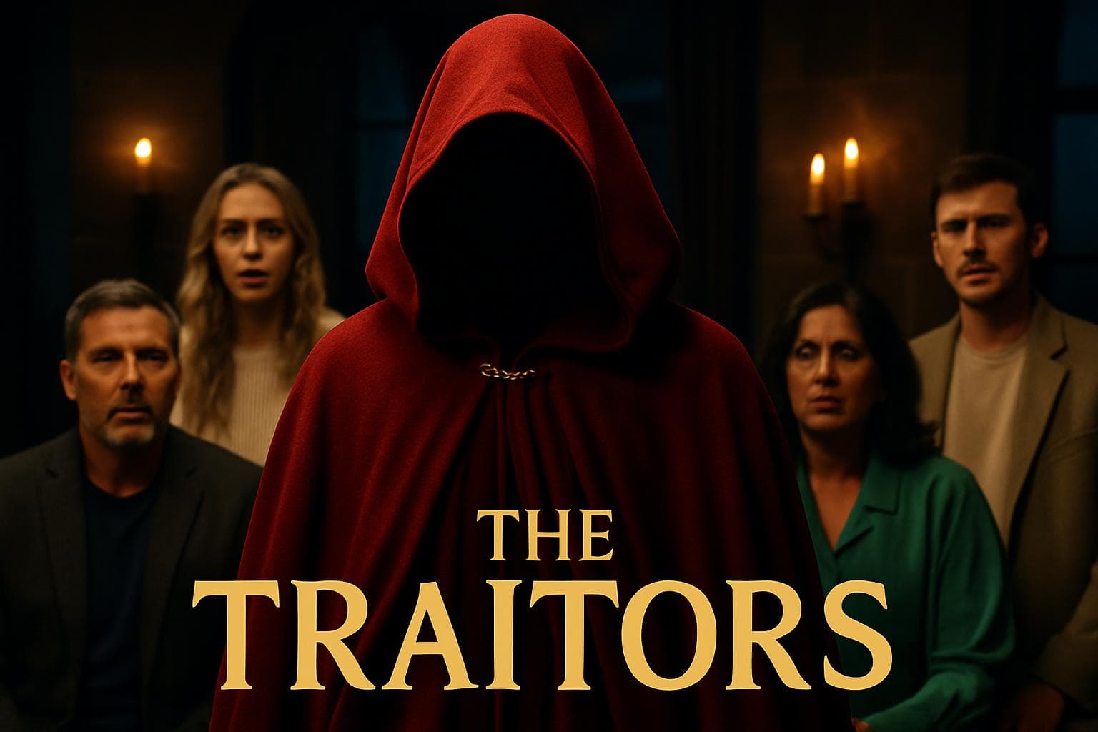 Contestant in red cloak on The Traitors reality show