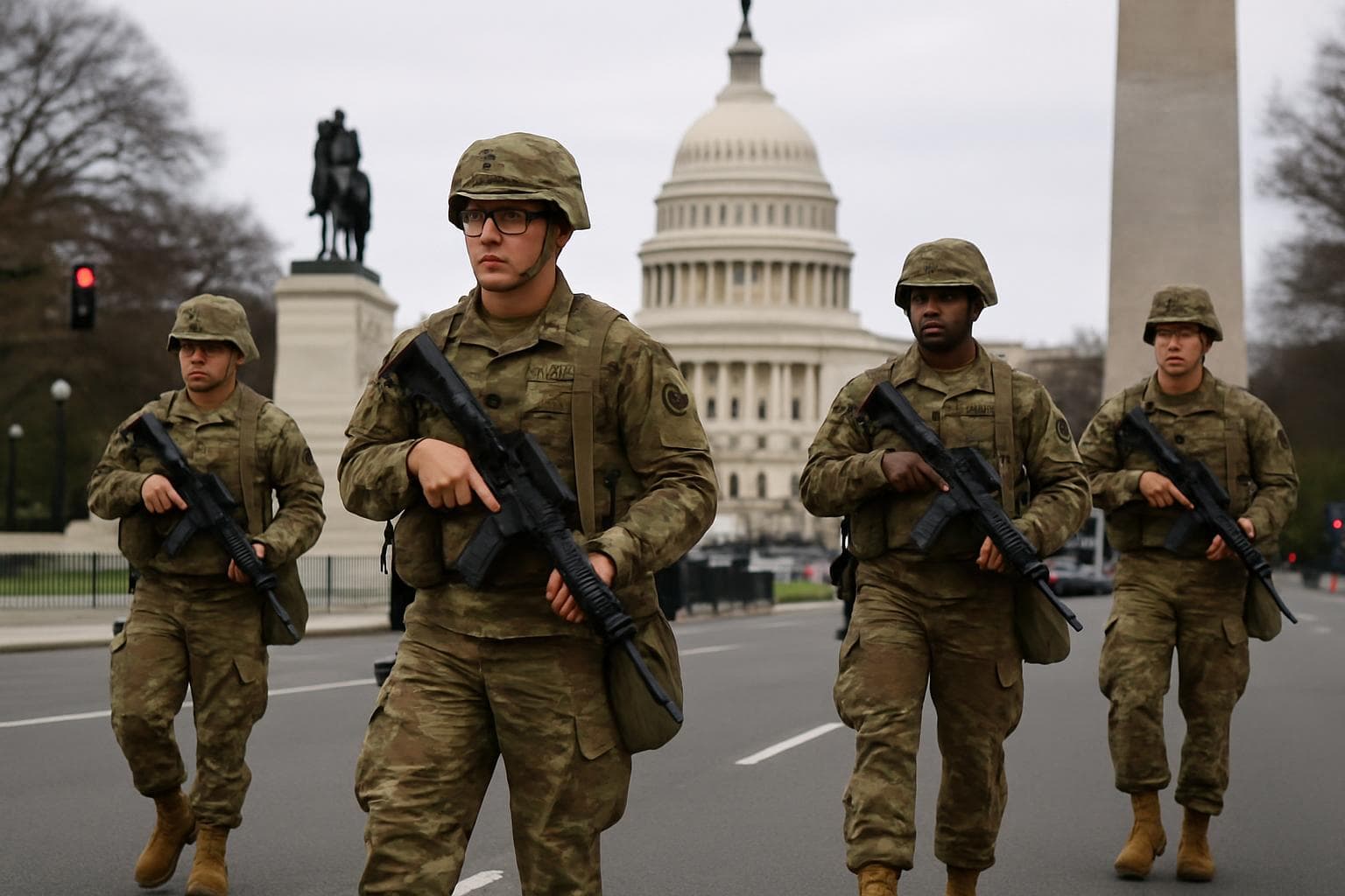 US National Guard troops patrolling Washington DC landmarks