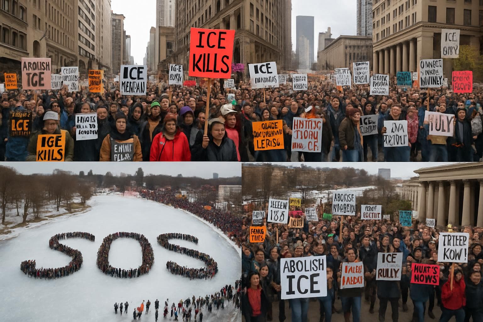 Protesters holding signs in U.S. cities against ICE