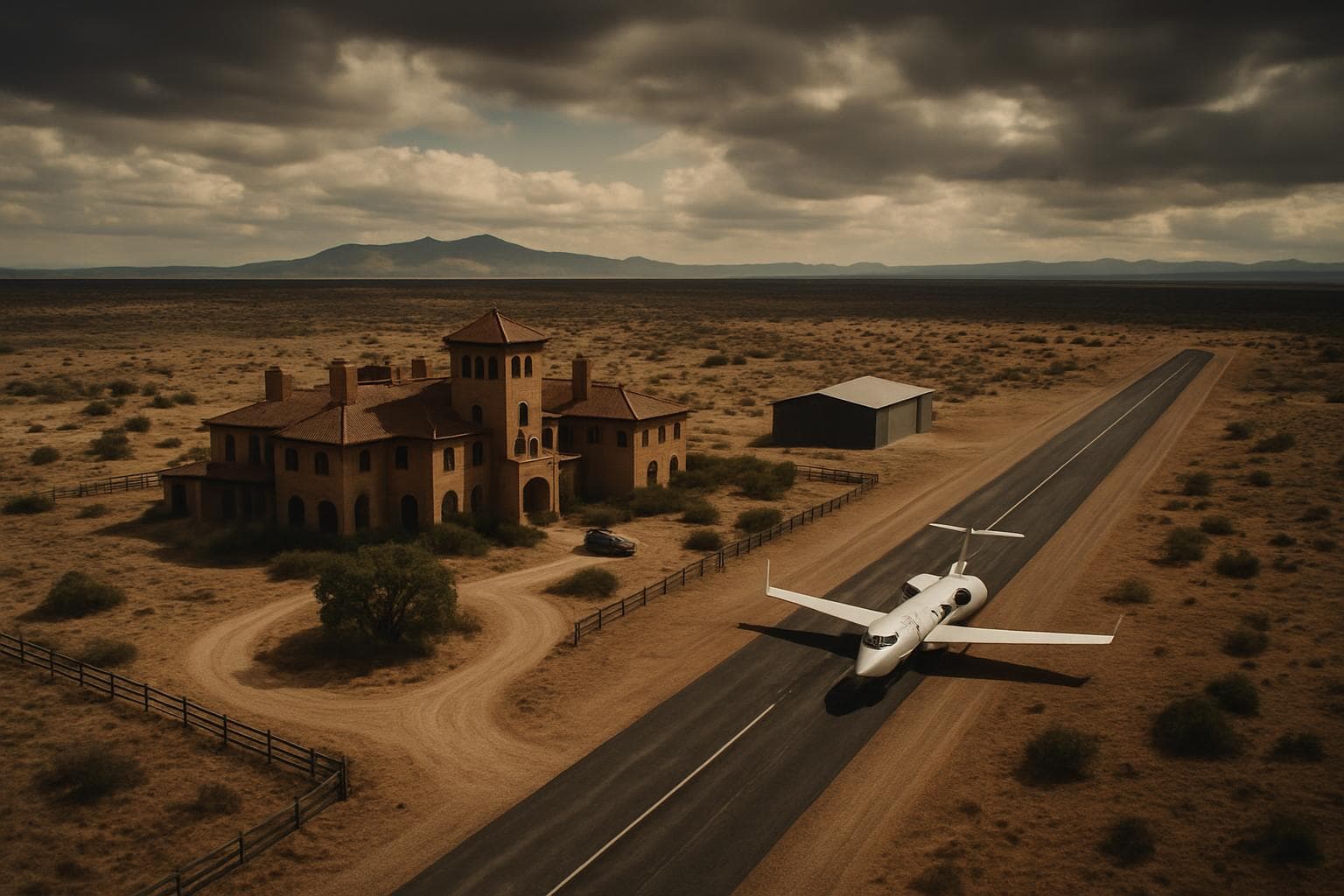 Large mansion with private airstrip in New Mexico desert