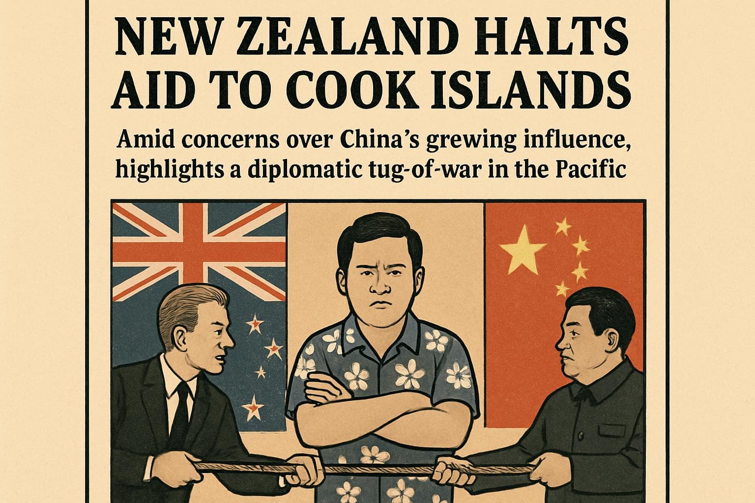 Flags of New Zealand and Cook Islands with a map of the Pacific