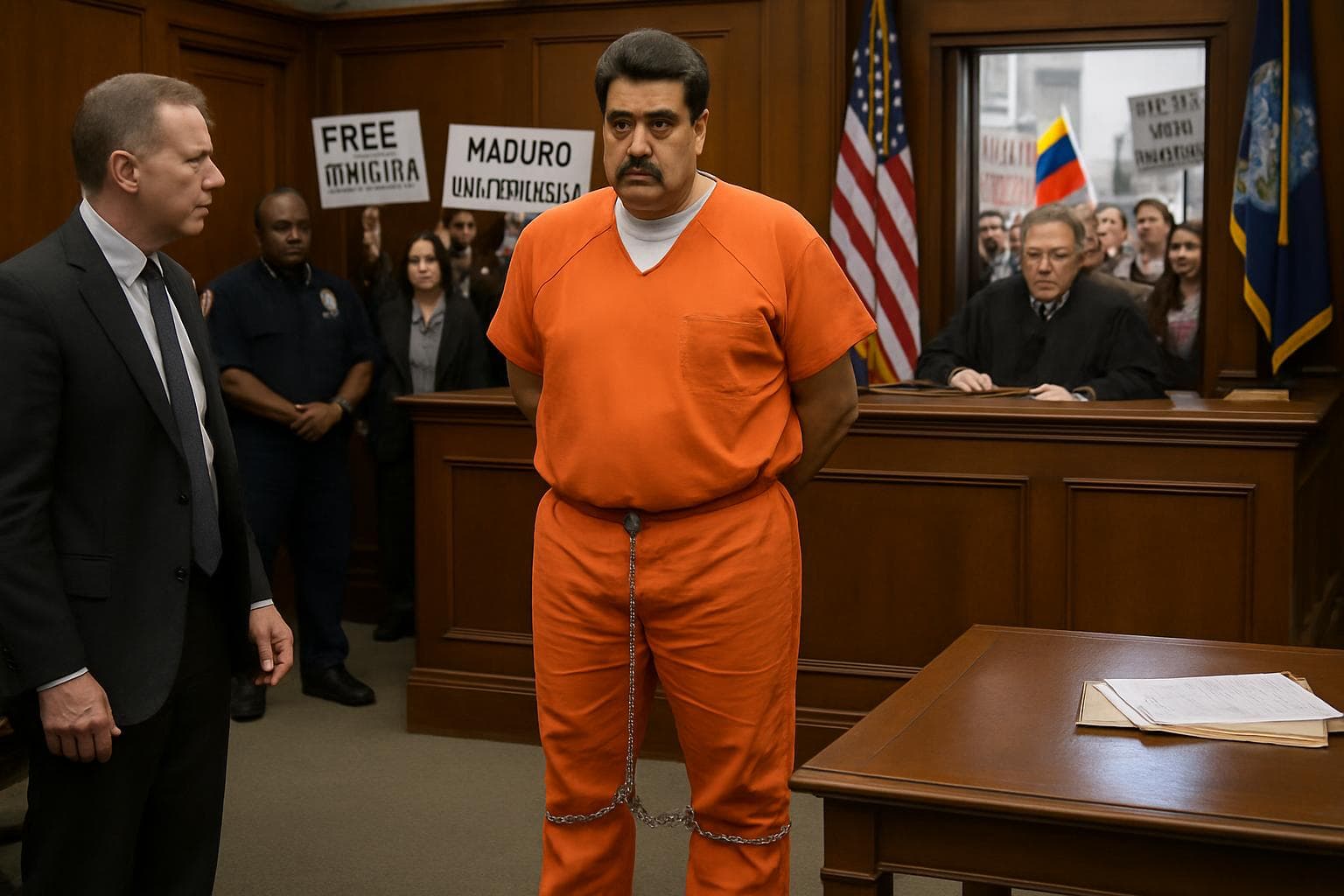 Nicolás Maduro shackled in a New York courtroom