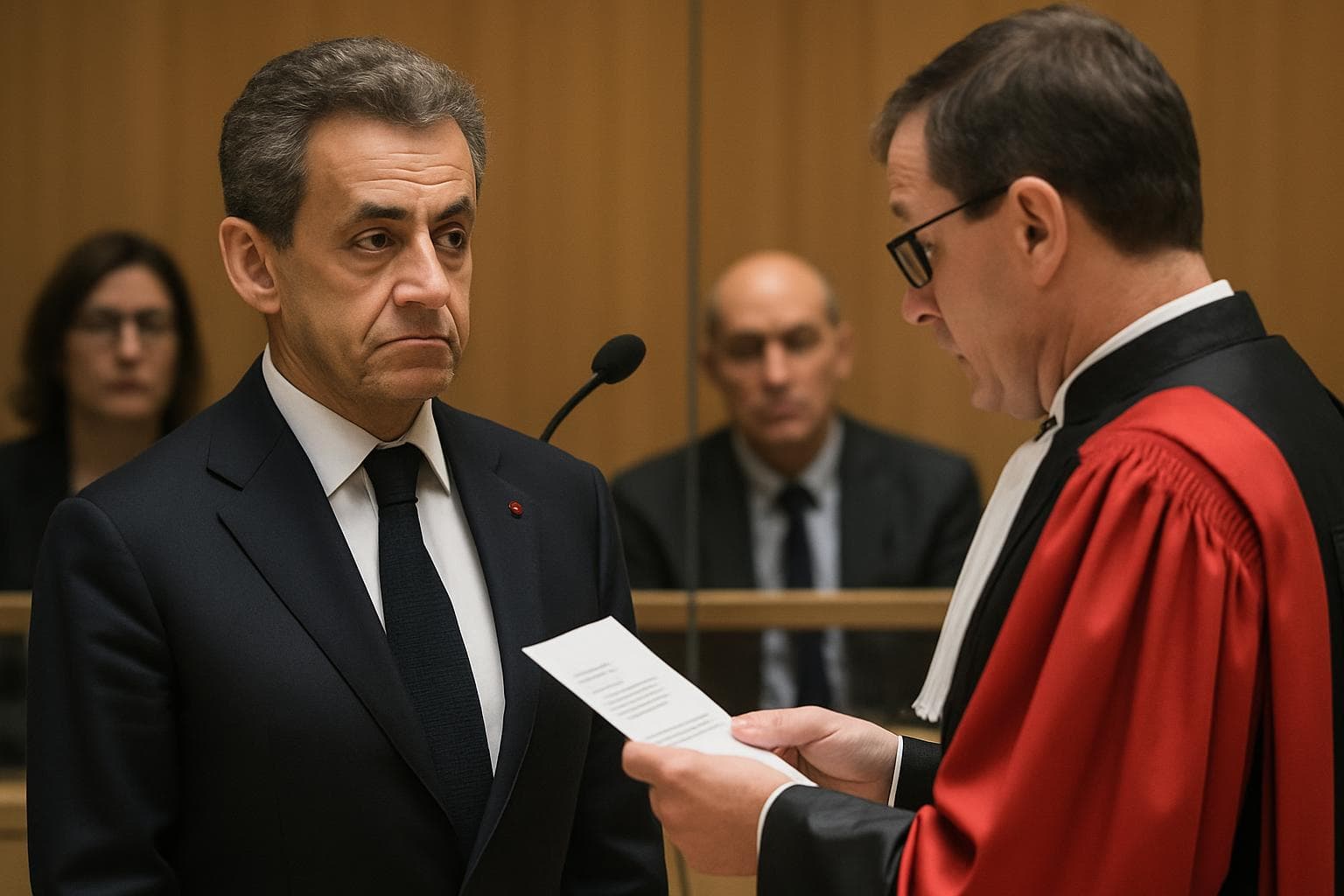 Nicolas Sarkozy in courtroom during verdict announcement