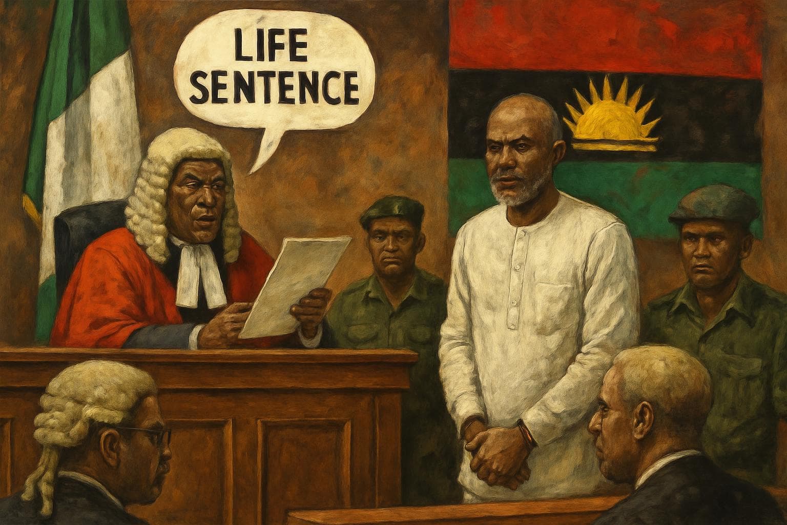 Judge James Omotosho sentencing Nnamdi Kanu in Nigerian courtroom