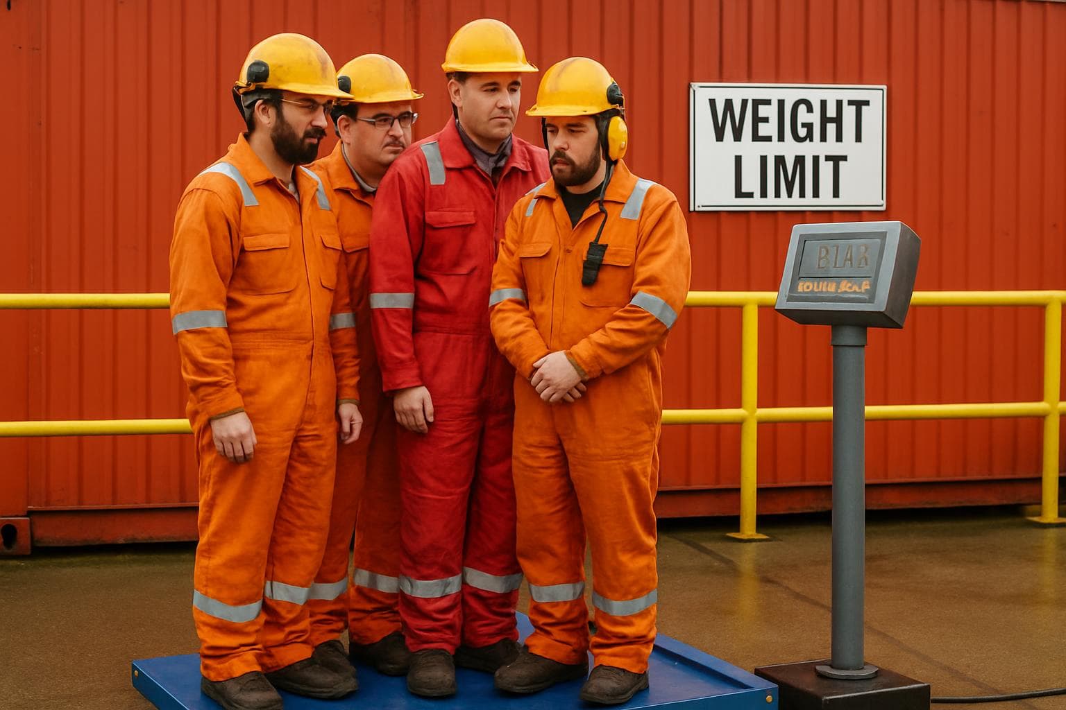 North Sea oil workers being weighed for safety compliance